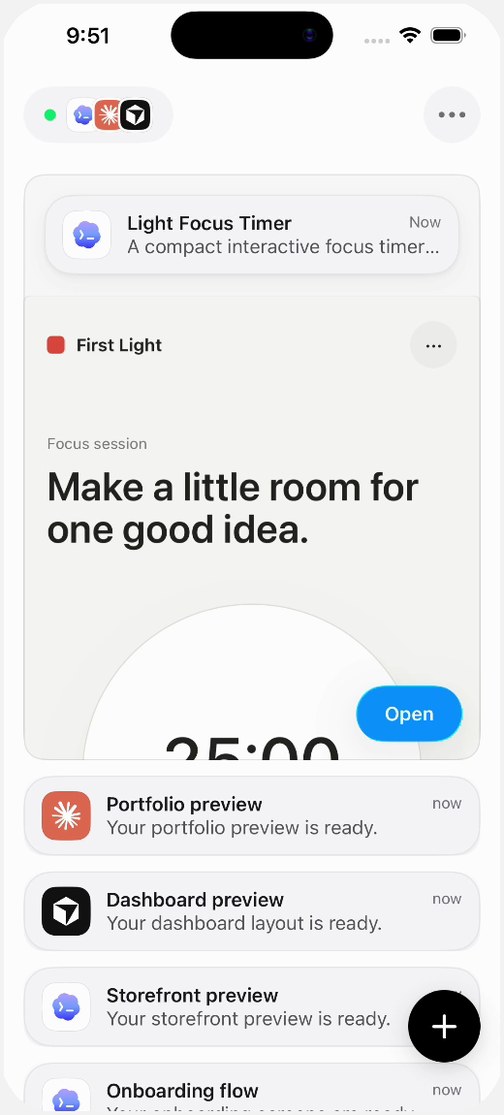 After: one feed where a notification expands into its preview