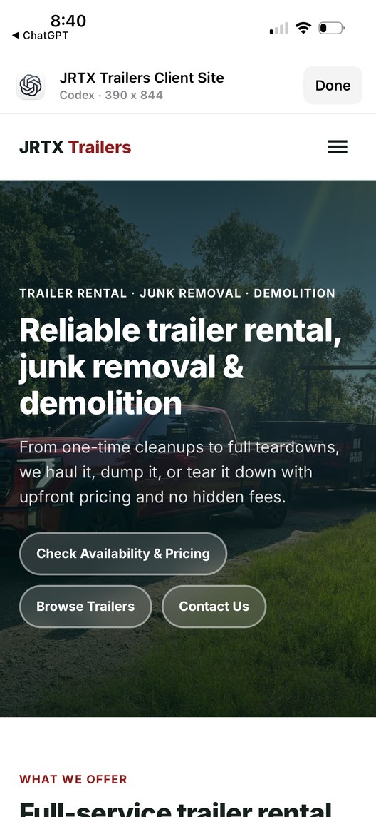 A published site open in Mirror on a real iPhone, with its fonts, photo, and buttons intact